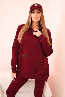 Komplet damski bawełniany bluza z kapturem i legginsy z wysokim stanem bordowy