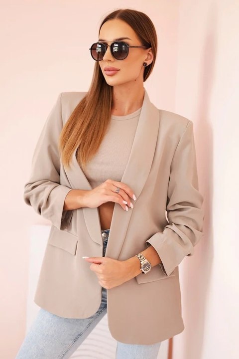 Marynarka z klapami elegancka ciemno beżowa