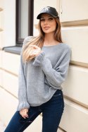 Sweter damska z moheru z marszczonymi rękawami i wycięciem na plecach szary