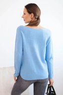 Sweter damska z wiskozą z dekoltem w serek niebieski
