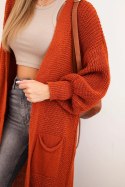 Sweter długi kardigan rudy