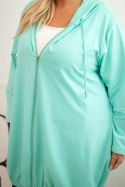 Bluza damska Plus Size bawełniana z kapturem i zamkiem miętowa