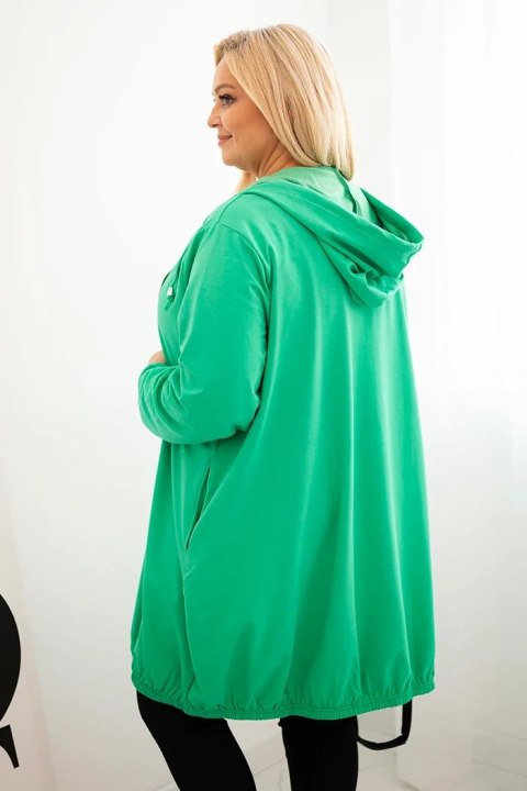 Bluza damska Plus Size bawełniana z kapturem i zamkiem zielona
