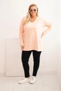 Bluzka damska Plus Size z dekoltem V i długim rękawem morelowa