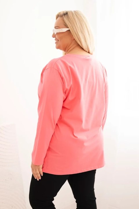 Bluzka damska Plus Size z dekoltem V i długim rękawem różowa
