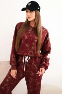 Komplet dresowy damski oversize z wiskozy z wydłużoną bluzą i efektem sprania bordowy