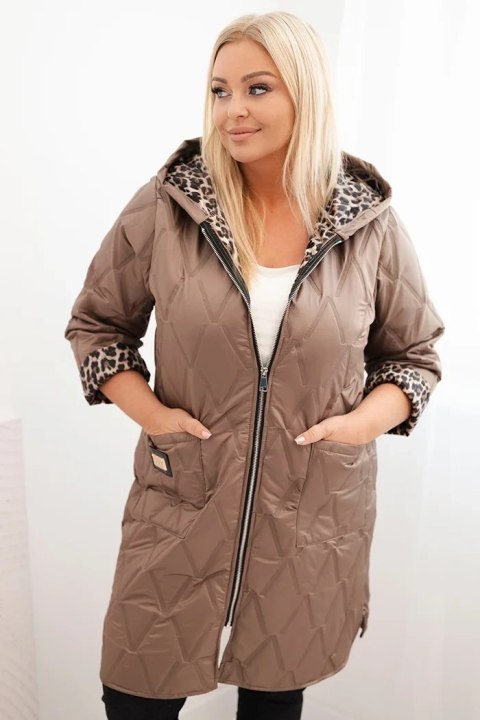 Kurtka damska zimowa pikowana Plus Size z podszewką w panterkę i kapturem fango