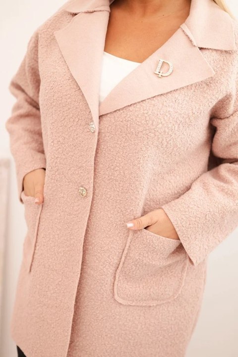 Płaszcz damski Plus Size baranek z wełną i kieszeniami pudrowy róż