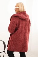 Płaszcz damski Plus Size z kapturem i kieszeniami bordowy