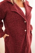 Płaszcz damski Plus Size z wełną i dużym kołnierzem bordowy