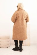 Płaszcz damski Plus Size z wełną i dużym kołnierzem camelowy