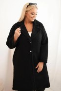 Płaszcz damski Plus Size z wełną i dużym kołnierzem czarny