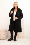 Płaszcz damski Plus Size z wełną i dużym kołnierzem czarny