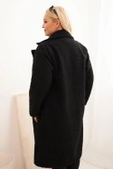Płaszcz damski Plus Size z wełną i dużym kołnierzem czarny