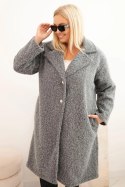 Płaszcz damski Plus Size z wełną i dużym kołnierzem szary