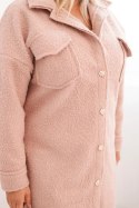 Płaszcz damski Plus Size z wełną zapinany na guziki z kieszeniami i kołnierzem pudrowy róż