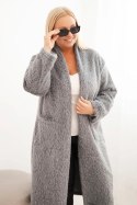Płaszcz damski Plus Size z wiskozy bez zapięcia z kieszeniami szary