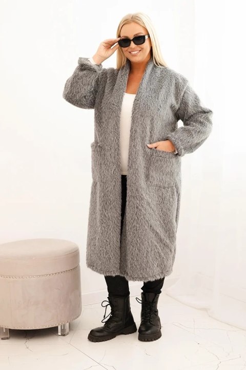 Płaszcz damski Plus Size z wiskozy bez zapięcia z kieszeniami szary