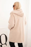 Płaszcz damski Plus Size z wiskozy zapinany na suwak z kapturem beżowy