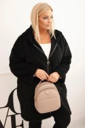 Płaszcz damski Plus Size z wiskozy zapinany na suwak z kapturem czarny