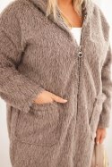 Płaszcz damski Plus Size z wiskozy zapinany na suwak z kapturem fango