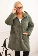 Płaszcz damski Plus Size z wiskozy zapinany na suwak z kapturem khaki