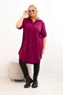 Sukienka damska koszulowa Plus Size z dłuższym tyłem i podwijanym rękawem ciemno fioletowa