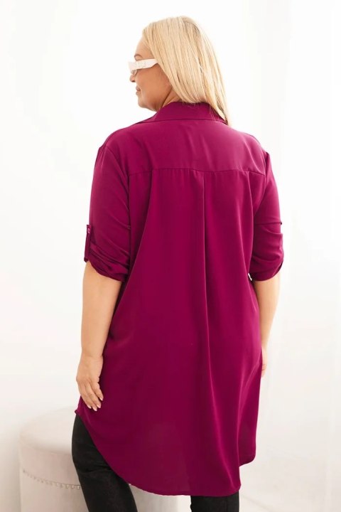 Sukienka damska koszulowa Plus Size z dłuższym tyłem i podwijanym rękawem ciemno fioletowa