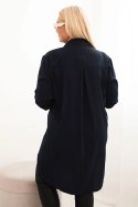Sukienka damska koszulowa Plus Size z dłuższym tyłem i podwijanym rękawem granatowa