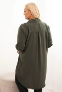 Sukienka damska koszulowa Plus Size z dłuższym tyłem i podwijanym rękawem khaki