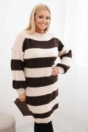 Sukienka damska swetrowa Plus Size w pasy camelowa