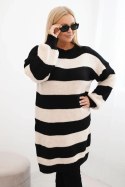 Sukienka damska swetrowa Plus Size w pasy czarna