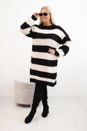 Sukienka damska swetrowa Plus Size w pasy czarna
