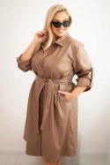 Sukienka damska z eko-skóry Plus Size z paskiem i kołnierzykiem fango