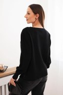Sweter damski wiskozowy z długim rękawem i rozcięciem po bokach czarny