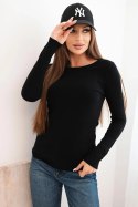 Sweter damski wiskozowy z okrągłym dekoltem i dopasowanym fasonem czarny