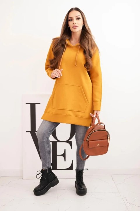 Bluza ocieplana z rozcięciami na bokach musztardowa