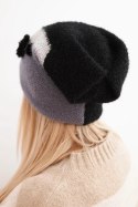 Czapka damska elegancka z futrzanymi ozdobami i brokatowym paskiem czarna