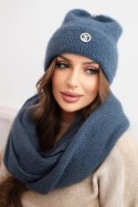 Komplet damski z czapką i kominem z miękkiej dzianiny jeansowy