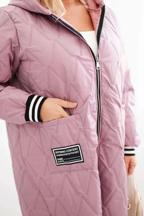 Kurtka damska Plus Size pikowana z kapturem i sportowymi mankietami ciemno różowa