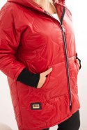 Kurtka damska zimowa Plus Size pikowana z kapturem czerwona