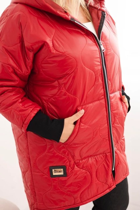 Kurtka damska zimowa Plus Size pikowana z kapturem czerwona