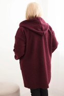 Płaszcz damski Plus Size ze sztucznego baranka z kapturem i kieszeniami śliwkowy