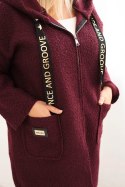 Płaszcz damski Plus Size ze sztucznego baranka z kapturem i kieszeniami śliwkowy
