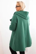 Bluza damska Plus Size ocieplana z kapturem i asymetrycznym zamkiem ciemno zielona