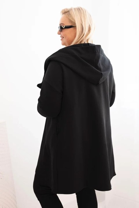 Bluza damska Plus Size ocieplana z kapturem i asymetrycznym zamkiem czarna