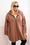 Bluza damska Plus Size ocieplana z kapturem i zamkiem brązowa