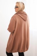 Bluza damska Plus Size ocieplana z kapturem i zamkiem brązowa
