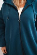 Bluza damska Plus Size ocieplana z kapturem i zamkiem morska