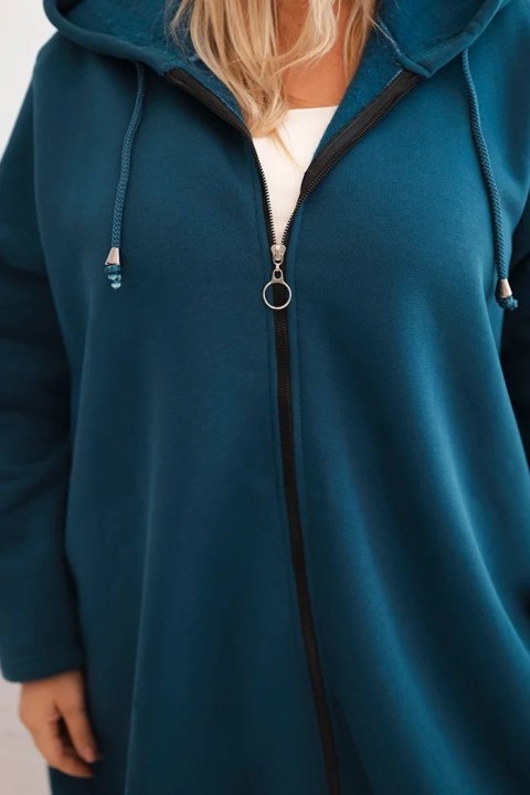 Bluza damska Plus Size ocieplana z kapturem i zamkiem morska